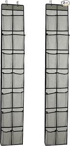 Over The Door Shoe Organizer, 14 Large Mesh Pockets Hanging Shoe Rack for Closet Organizers and Storage, Gray, 2-pack (gray)