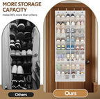 MISSLO 24 Pairs Over the Door Shoe Organizer Breathable Mesh Hanging Shoe Rack for Closet Storage with Wide Deep Pockets 8 Tier Shoes Holder Fit All the Family's Sneakers, Boots, Heels (White, 57.5")