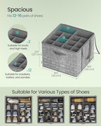 SONGMICS Shoe Organizer for Closet, Shoe Storage Box with Clear Lid, Foldable Fabric Bins, Holds 16 Pairs, Reinforced Handles, 16.5 x 16.5 x 12.5 Inches, Cattail Gray ULSP601G01