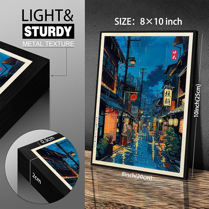 Podafu Japanese Tokyo Tea House Canvas Wall Art - Modern Ukiyo-e Decor - Black Framed - 10L" x 8W" - Bedroom & Living Room