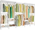 H5 Pro Heavy Duty Clothes Rack Wardrobe Closet for Hanging Clothes, Freestanding Garment Rack with Expandable Hanger Rods, Closet Organizer and Storage, (97.7-115.4")L x 15.7"W x 75.4"H, White