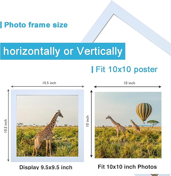 10x10 Picture Frame Set of 3, white Wooden Frame 10 by 10 Square Wall Gallery Poster Photo frame with Durable Shatter Resistant Plexiglass for Wall Hanging best gift
