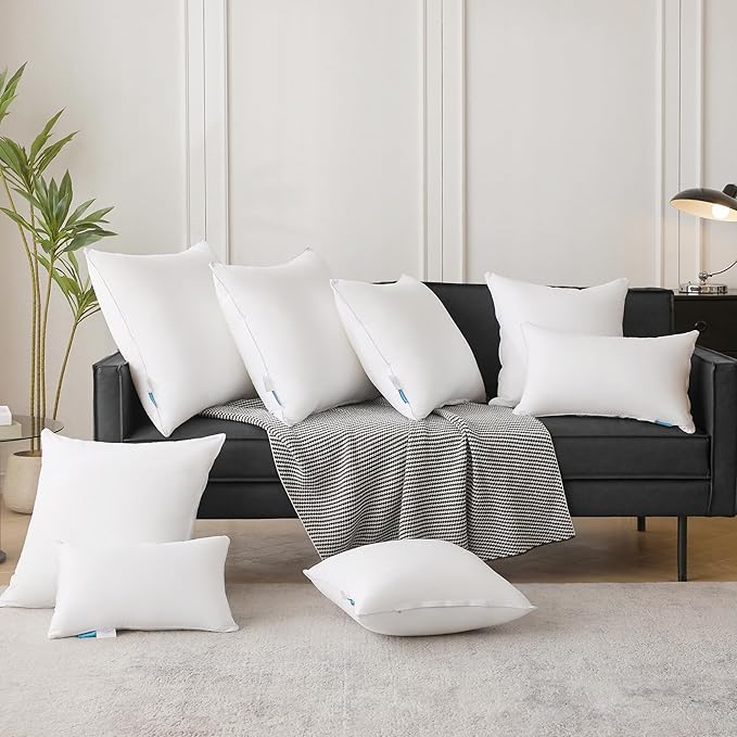 Oubonun 12 x 20 Lumbar Pillow (Set of 2) - 100% Cotton Cover - Rectangle Square Sofa Pillow Inserts - Decorative Pillow Pair - White Couch Pillow