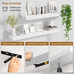 Fun Memories Floating Shelves for Room Wall, 36 Inch Long Shelf Set of 2， Hanging Wood Shelves for Storage & Display, White