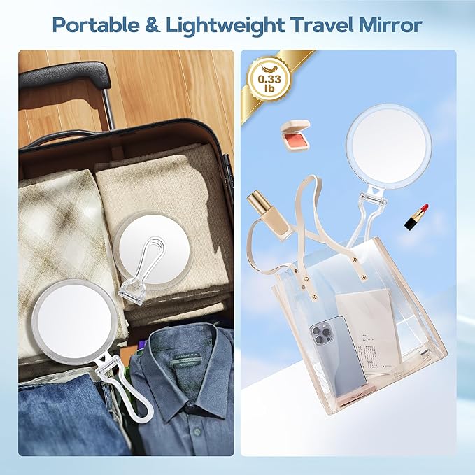 B Beauty Planet 40X Magnifying Mirror, Hand Mirror with Handle, Double Sided Hand Mirror with 40X/1X Magnification, Travel Essential Portable Foldable Makeup Mirror for Precision Makeup Clear
