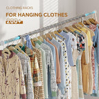 Simple Trending Heavy Duty Clothes Clothing Rack for Hanging, Rolling Garment Rack with Shelves