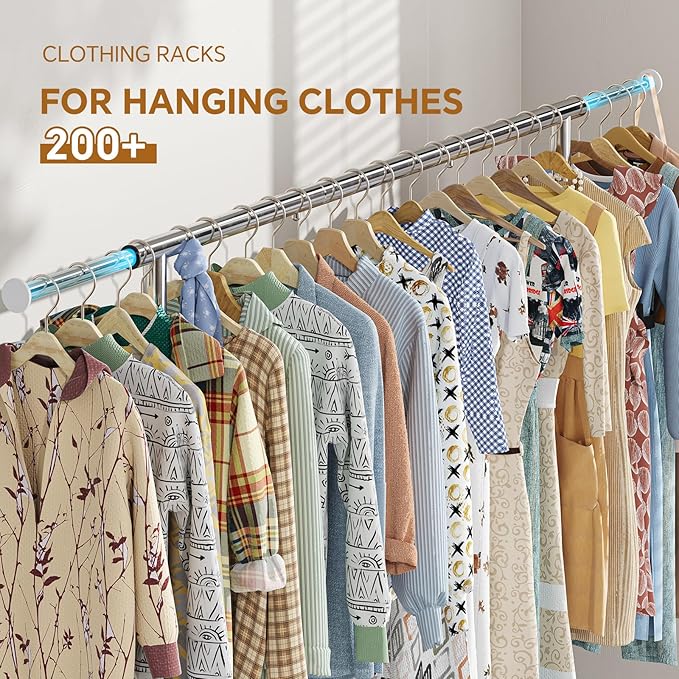 Simple Trending Heavy Duty Clothes Clothing Rack for Hanging, Rolling Garment Rack with Shelves