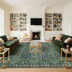 Washable Dark Green Rug for Living Room, 9x12 Large Area Rug for Dining Room, Bedroom, Soft, Low Pile, Non-Slip & Stain Resistant - Vintage Floral Design Carpet