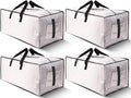 4 Pack Large Strong Moving Bags with Zippers & Carrying Handles - Water-Resistant - Heavy Duty Storage Tote for Space Saving, Fold Flat, Alternative to Moving Box (Semi-Transparent)