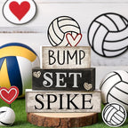 Yuntau 4 Pcs Volleyball Centerpieces for Table Volleyballs Tiered Tray Decorations Wooden Bump Set Spike Farmhouse Decorative Faux Book Stack Block Sign for Room Shelf Coffee Table Fireplace Mantel