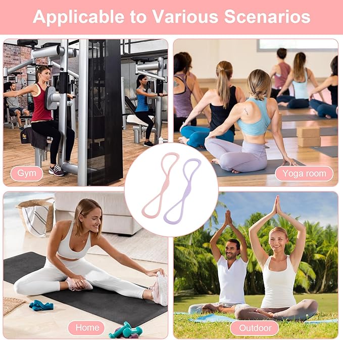 8 Resistance Band for Women, 2 Pcs Exercise Bands Resistance Bands with Handles, Portable 8 Shaped Exercise Band Stretch Bands for Strength Training Yoga Pilates