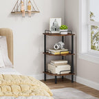 Tajsoon Corner Shelf Stand, 3 Tier Industrial Corner Shelves, Multipurpose Standing Display Shelf, Corner Shelving Unit for Bedroom, Living Room, Office, Kitchen, Rustic Brown