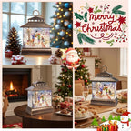 Christmas Snow Globe Lantern Water Glittering Lantern with 8 Songs & 6H Timer Romote Control Christmas Snow Globes USB & Battery Operated for Holiday Festival Decorations Gifts (Snowman and Children)