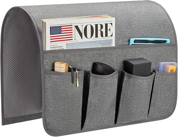 Sofa Armrest Organizer, Remote Control Holder for Recliner Couch, Arm Chair Caddy with 6 Pockets for Magazine, Tablet, Phone, iPad