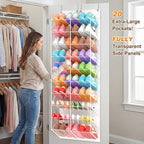 20-30 Pairs Over the Door Shoe Organizer, Transparent PVC Hanging Shoe Rack for Closet, 10-Tier Door Shoes Storage, Crystal-Clear Visibility Fit All the Family's Sneakers, Boots, Heels, White Frame