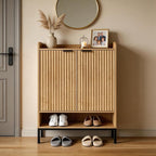 Modern Shoe Cabinet with Fluted Door,5-Tier Farmhouse Shoe Cabinet with 3 Adjustable Shelves,41.5'' Tall Wooden Shoe Rack Organizer Cabinet for Entryway, Hallway,Living Room,Natural