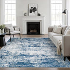 5x5 Area Rug Living Room Rug: Washable Modern Abstract Soft Thin Rug Indoor Floor No Slip Stain Resistant Carpet for Bedroom Dining Room Farmhouse Nursery Home Office - Blue