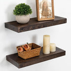 Marsmiles 16 inch Floating Shelves for Wall Solid Elm Wood Shelves|Rustic Wall Shelves with Heavy-Duty Invisible Bracket for Bathroom Living Room Kitchen|Walnut, 2 Pack