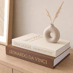 MAOBUYOU Decorative Storage Books Set of 2, Linen Cover, Gold Letters, Beige and Brown