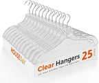 HOUSE DAY Clear Plastic Hangers 25 Pack, Durable Crystal Hangers for Clothes, Light Weight Plastic Dress Hanger for Women, Versatile 16.7‘’ Hanger for Closet and Retail Use, with 360° Swivel Hook