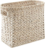 Casafield Woven Magazine Holder with Handles, Whitewash - Water Hyacinth Storage Basket for Bathroom, Living Room, Home Office