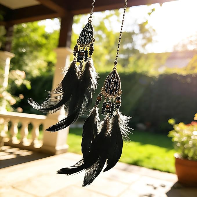 Small Dream Catcher Car Hanging Ornament, Handmade Nature Feather Boho Rear View Mirror Pendant, Car Decor Accessories Gift for Women