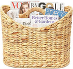 Magazines Holder - Wicker Magazine Rack, Handwoven Magazine Holders for Bathroom, Magazine Organizer for Books, Newspaper, Water Hyacinth Magazine Basket with Handle, 14x11.5x6.7inch