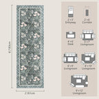 Non Slip Vintage Floral with Ornate Border Hallway Runner Rug - Long Runner Rugs 2x6 Washable Kitchen Floor Mat, Laundry Room Rug, Bathroom Runner