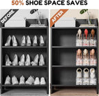 Neprock Shoe Slots Organizer for Closet, 20 Pack Acrylic Shoe Stackers Shoe Rack Holder, 3 Levels Adjustable Thickening Shoe Display Shoe Storage 50% Space Saving Zapateras Organizer (Clear,20 Pack)