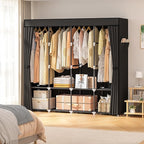 Wardrobe Closet, 66 Inch Portable Closet for Hanging Clothes, Large Capacity Clothes Rack Organizer with Cover & 4 Hanging Rods & 8 Storage Shelves & 2 Side Pockets (Black)