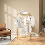 Round Clothes Display Retail Rack, Floor-Standing Heavy-Duty Garment Hanging Rack, Clothing Racks with Topper, Multi-Purpose Clothing Organizer for Boutique Retail Store Laundry Home Gold