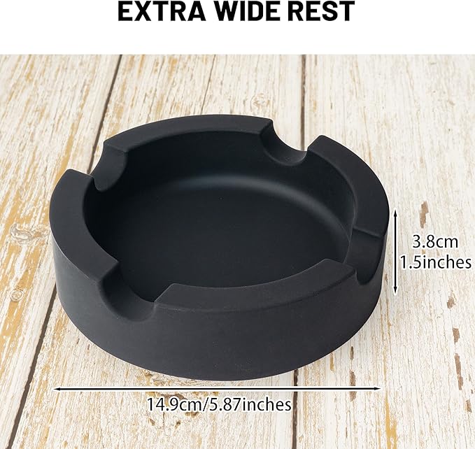 Outdoor Cigar Ashtrays Unbreakable Large Round Ring Gauge Silicone Ashtrays for Patio/Outside/Indoor/Home Decor with 4 Rest Cigar Holder Ash Tray Minimalistic