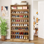 Tribesigns Tall Shoe Cabinet, 9 Tiers 40-45 Pairs Heavy Duty Wood Freestanding Shoe Storage Cabinet, 70.8'' Tall Shoe Cabinet with Open Storage for Entryway (1, Light Brown)