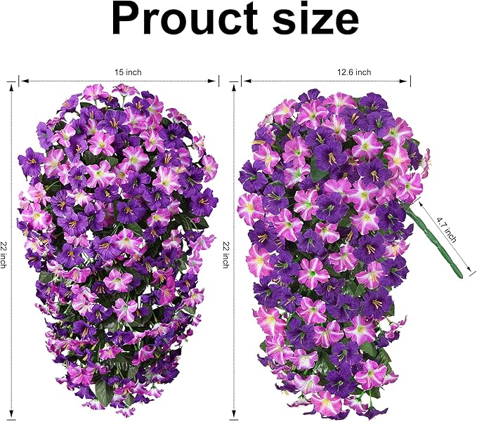 HyeFlora Artificial Flowers for Outdoors, 2pcs Faux Hanging Morning Glory Silk Fake Flowers Lifelike Artificial Plants UV Resistant Flowers for Outside Planter Patio Garden Porch Decor (Fuchsia)