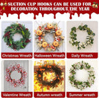 2 Pack Suction Cup Wreath Hangers for Front Door Garland Hanger 11 Lb -22 Lb Suction Wreath Hanger for Glass Door No Drill Suction Hooks for Bathroom Halloween Christmas Decorations (Siver)