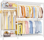 Ulif F7 Plus Garment Rack, Heavy Duty Clothes Rack, Clothing Racks for Hanging Clothes, 6-Tiers Freestanding Portable Closet Storage Rack 68'' W × 14.6'' D × 76.6'' H, Max Load 850 Lbs, White