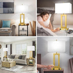 Modern Vintage Gold Table Lamp Set of 2, 28inch Tall Lamps for Living Room Bedroom with 2 USB Ports&AC Outlet, 3 Way Dimmable Touch Control Desk Lamps For Reading Home Office, E26 Socket, with Bulb