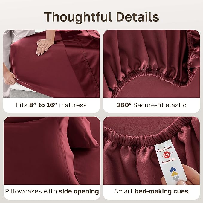 California Design Den Full Size Bed Sheets Set - Luxury 600 Thread Count Sheets, 100% Cotton Sateen, Deep Pocket Bed Sheets Full Size Set, Hotel Quality Sheets - Brick Red