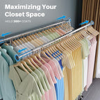 HOKEEPER Clothes Rack Heavy Duty Clothing Rack Load 650 LBS Collapsible Garment Rack with Wheels Double Rod Clothes Rack for Hanging Clothes Commercial Portable Closet Rack with Shelves 22"D*75"W*68"H