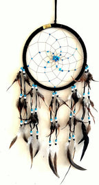 OMA Black Dream Catcher – Large Black Suede Dream Catcher with Turquoise Stones and Feathers, Traditional Dreamcatcher for Bedroom, Living Room, Dorms & Gift, Size - 28” x 9”