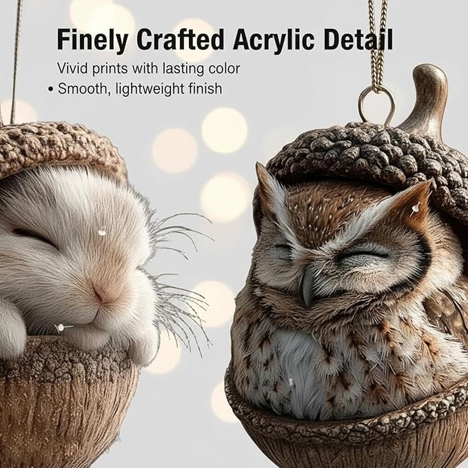 5Pcs Forest Animal Acorn Ornaments, Cozy Forest Christmas Ornaments, 2026 New Pine Cone Animal Decoration, 2DAcrylic Hanging Ornament, Woodland Creature Hanging Ornament for Home Decor