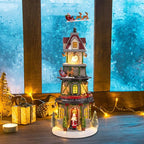 Christmas Village Houses Christmas Collectible Buildings Bell Tower with LED Lights,Xmas Vacation Village Musical with USB Indoor Display Figurines Decoration