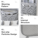 Mkono Macrame Couch Organizer Remote Control Caddy Sofa Armrest Armchair Bedside Storage Holder Bag for TV Remote, Magazine, Books, Cell Phone, iPad, Boho Living Room Home Dorm Decor, Grey