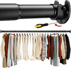Closet Rods for Hanging Clothes with Screwdriver, 17 to 28 Inch Stepless Adjustable Closet Rod Heavy Duty, 1.3 Inch Clothes Hanging Rod Metal Closets Pole Bar for Wardrobes Laundry Bathroom RV, Black