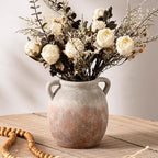 Ceramic Flower Small Vase 6 inch Farmhouse Rustic Vase Decorative Pottery Terracotta Vases for Home Decor Table Mantle Fireplace Living Room Bathroom Wedding Centerpiece