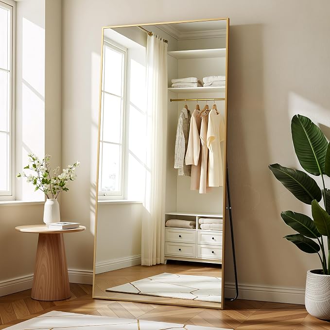 BEAUTYPEAK 80"x40" Rectangle Full Body Floor Mirrors, Full Length Mirror Hanging or Leaning, Aluminum Alloy Frame Wall Mirror for Bedroom, Dressing Room, Gold