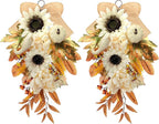 Thiccywoov 2-Pack Fall Teardrop Swags 20‘' Harvest Teardrop Decoration with Mixed Pumpkins, Sunflowers, Berries & Rustic Burlap Bows, Autumn Wreath for Front Door Home Decor(Fall)