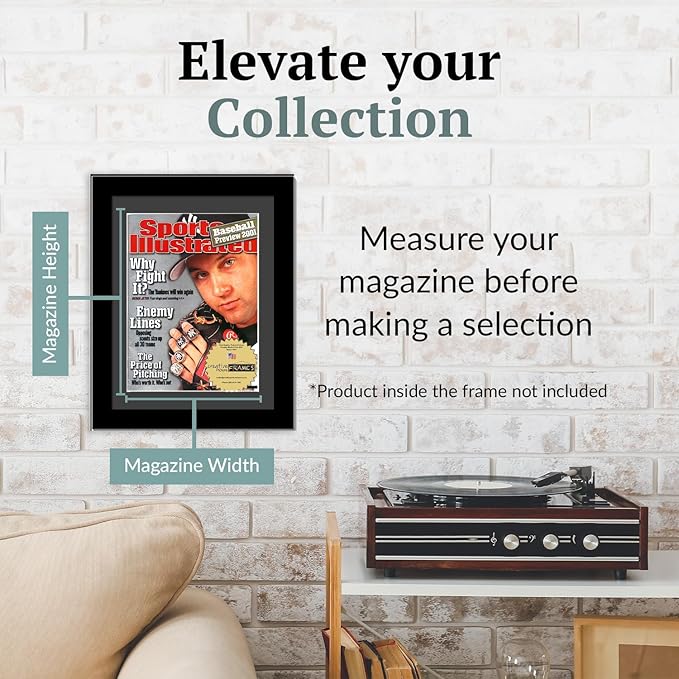Creative Picture Frames 8.5 x 11.25 Magazine Frame with Full-Strength Glass, Holds Up To A 1/4" Thick Media with Installed Hangers for Easy Mounting, 11x14 Manhattan Black Frame with Black Mat