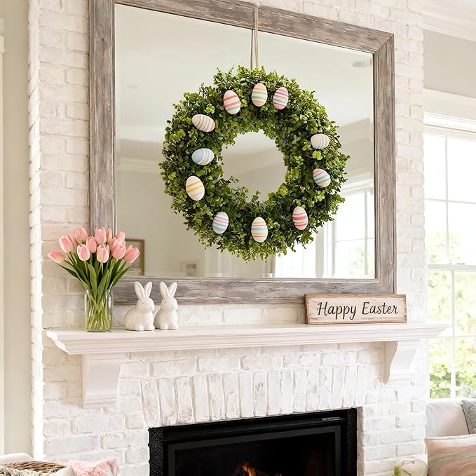 Hiptree 22 Inch Boxwood Wreath for Front Door-Artificial Spring Greenery Indoor Outdoor Wreaths Decorations, Farmhouse Wall Decor-Wedding,Summer, Fall, Winter,Easter, Green All Year Round,DIY Wreaths
