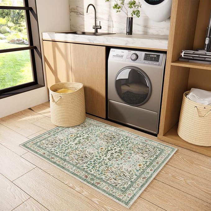 Non-Slip Washable Entry Rug 2x3, Vintage Floral Indoor Front Door Mat for Entryway, Bathroom & Kitchen